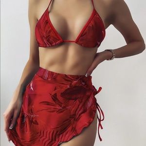 Red 3 Piece Bikini and cover up